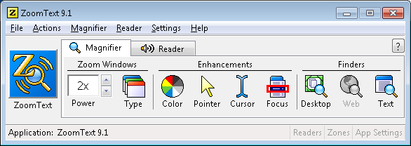 Screenshot of the ZoomText application window
